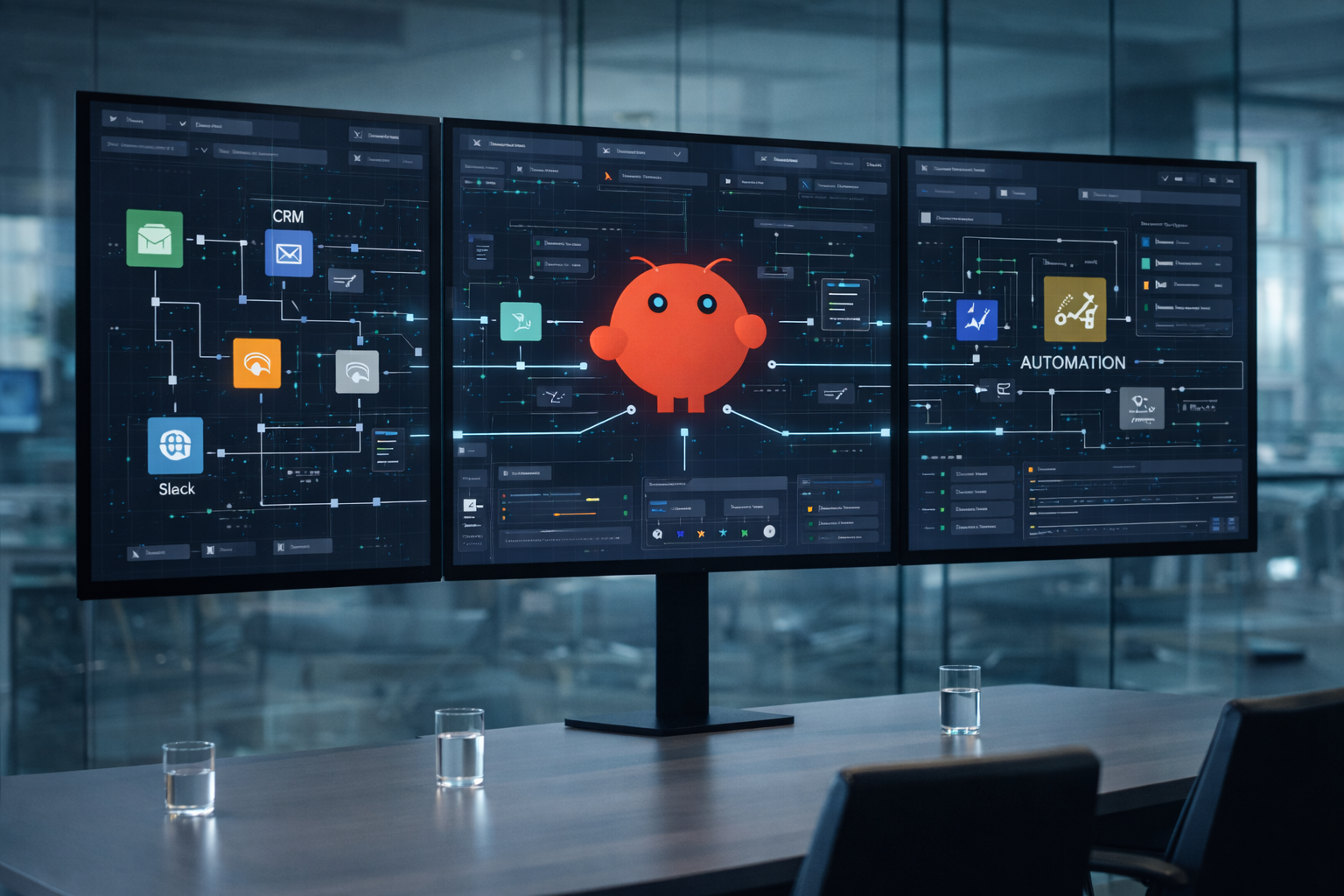 AI-powered operations dashboard where OpenClaw orchestrates workflows between CRM, analytics, automation systems, and business platforms.